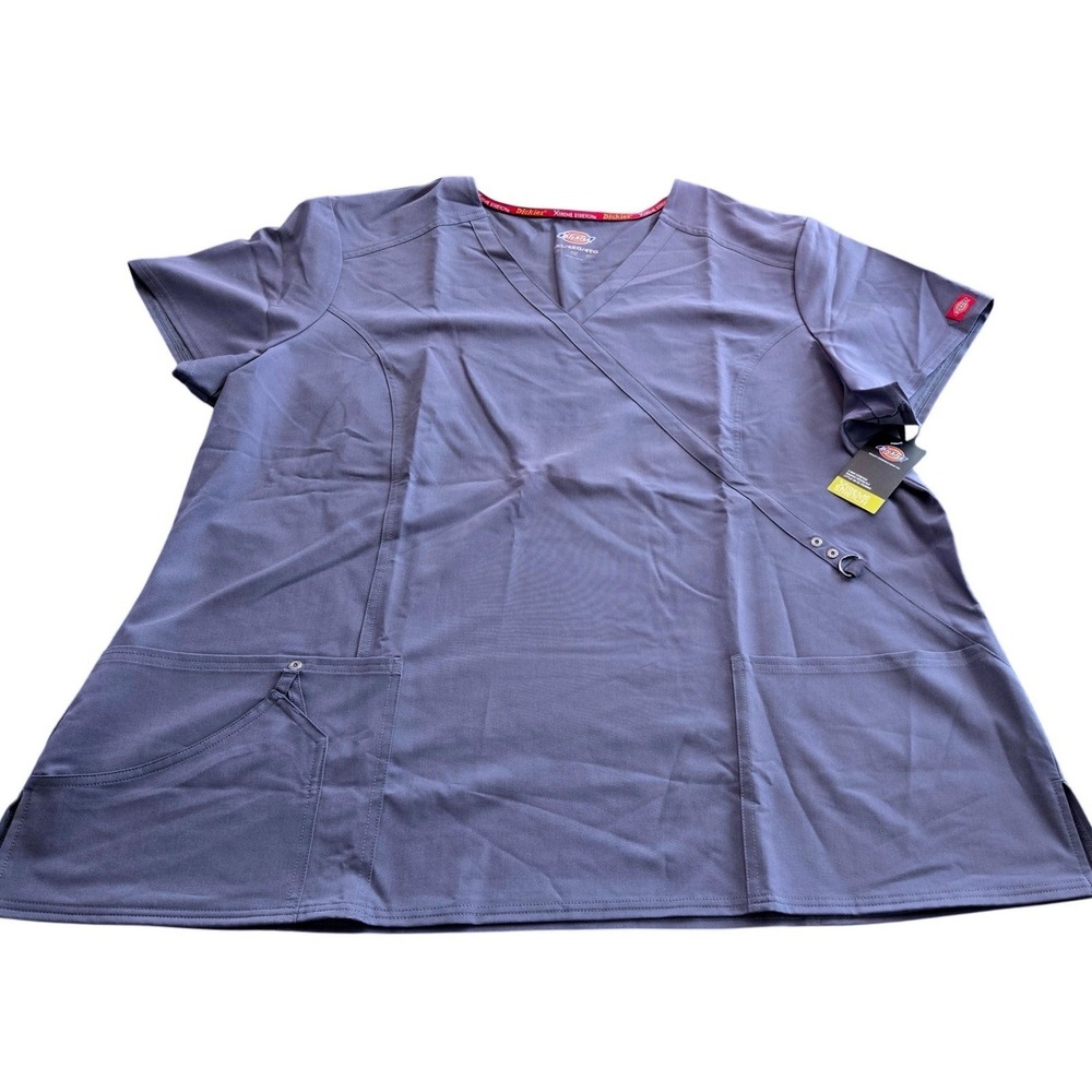 Dickies Xtreme Stretch Scrub Top Women 4XL Ceil Blue Mock Wrap V-Neck New Tags